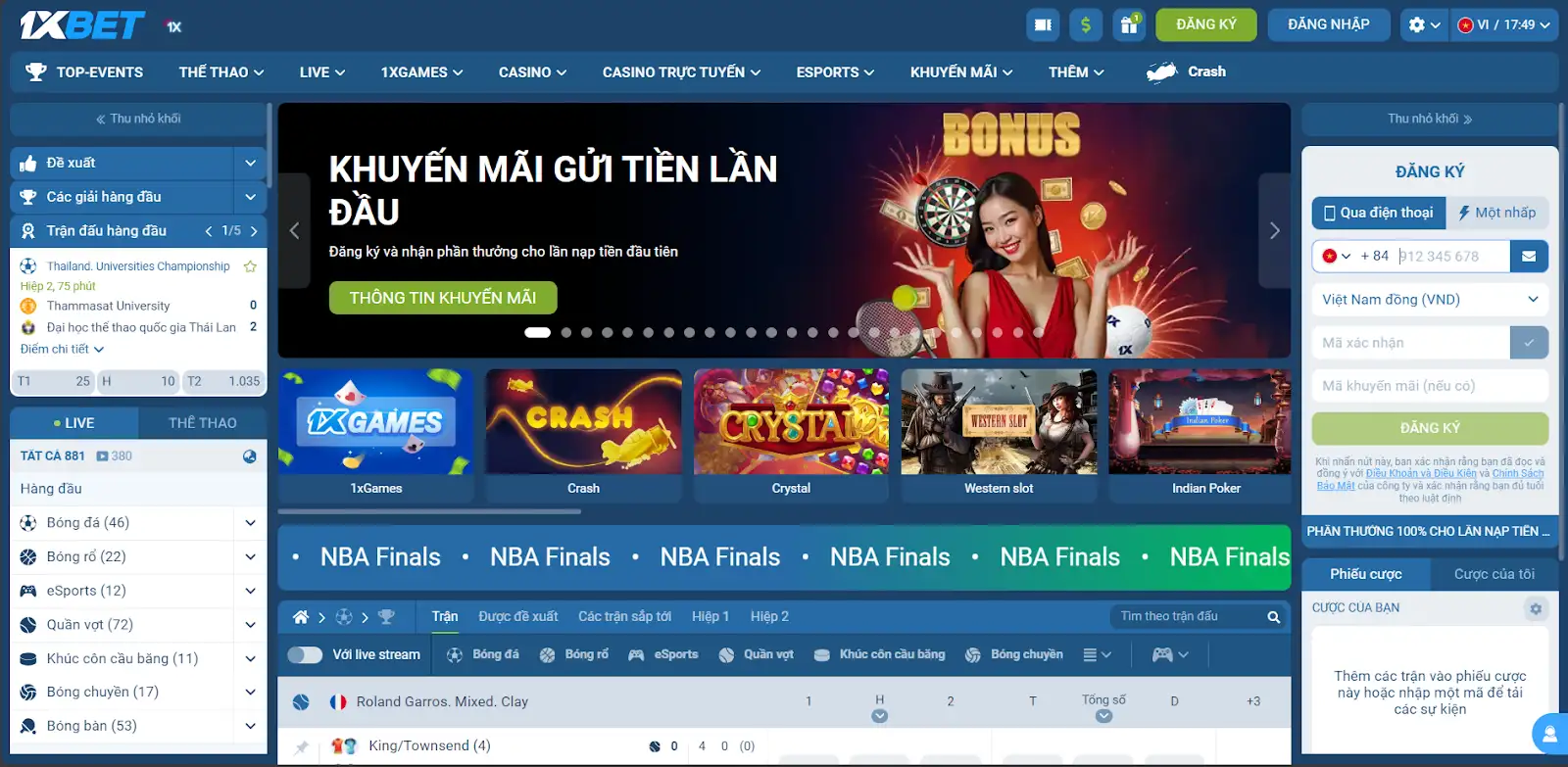 Truy cập trang chính thức bằng link vào 1xbet